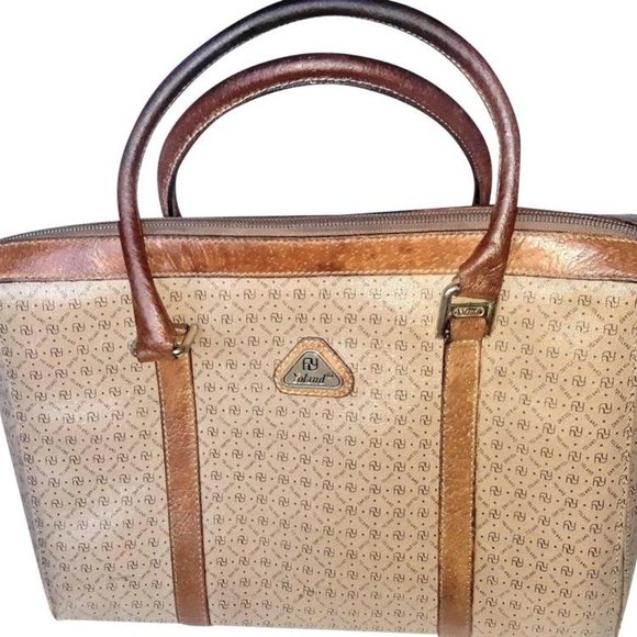 Monogrammed Beige Coated Canvas and Leather Satche - Picture 1 of 6